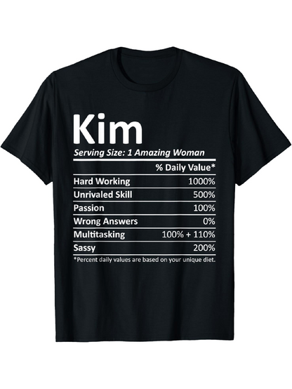 Men's Graphic T-Shirt Kim Amazing Woman Nutritional Facts Graphic Featuring Bold White Letters