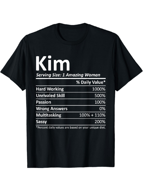 Men's Graphic T-Shirt Kim Amazing Woman Nutritional Facts Graphic Featuring Bold White Letters