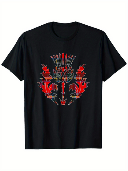 Men's Graphic T-Shirt Intricate Red Abstract Botanical Patterns With Ornamental Tribal Motifs Mask
