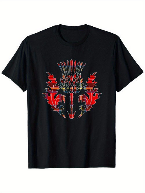 Men's Graphic T-Shirt Intricate Red Abstract Botanical Patterns With Ornamental Tribal Motifs Mask