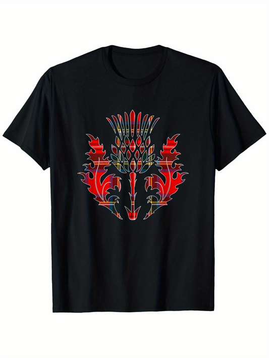 Men's Graphic T-Shirt Intricate Red Abstract Botanical Patterns With Ornamental Tribal Motifs Mask