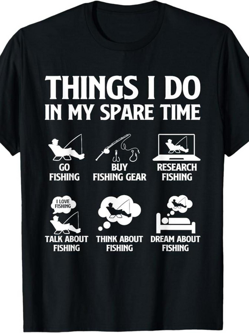 Men's Graphic T-Shirt Things I Do In My Spare Time With Simple Fishing Gear Silhouette Designs