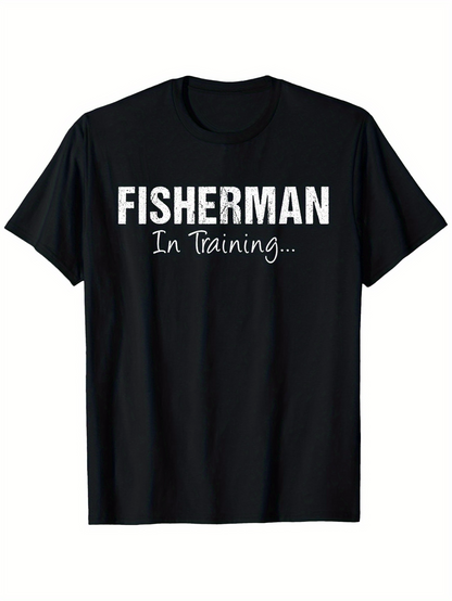 Men's Graphic T-Shirt Fisherman In Training Bold Text On Simple Black T Shirt