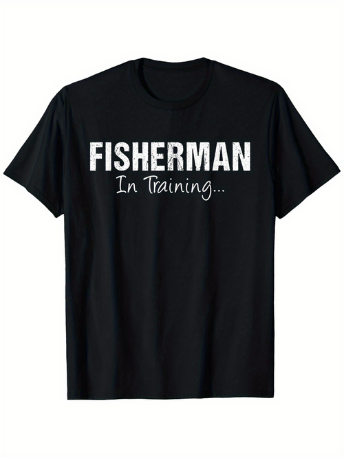 Men's Graphic T-Shirt Fisherman In Training Bold Text On Simple Black T Shirt