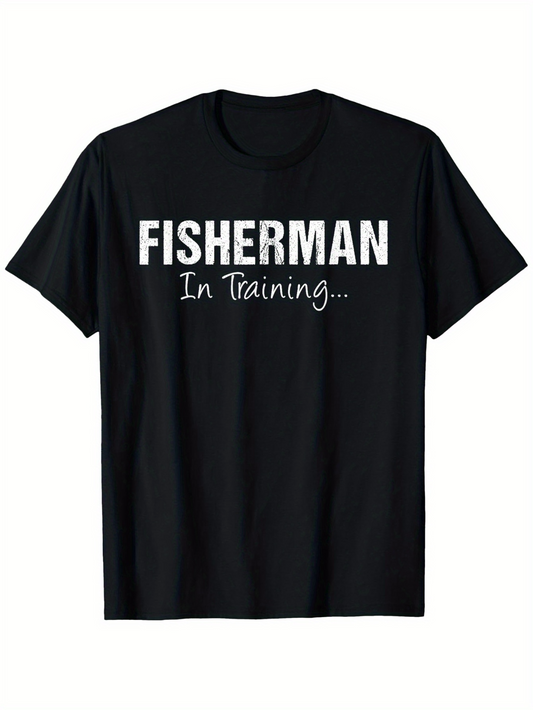 Men's Graphic T-Shirt Fisherman In Training Bold Text On Simple Black T Shirt