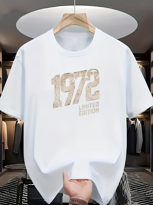 Men's Graphic T-Shirt Limited Edition Beige Numbers With Textured Print Featuring 1972