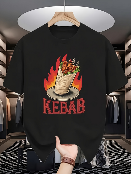 Men's Graphic T-Shirt Kebab Roasted Vegetables With Flames Behind Turkish Food Wrap