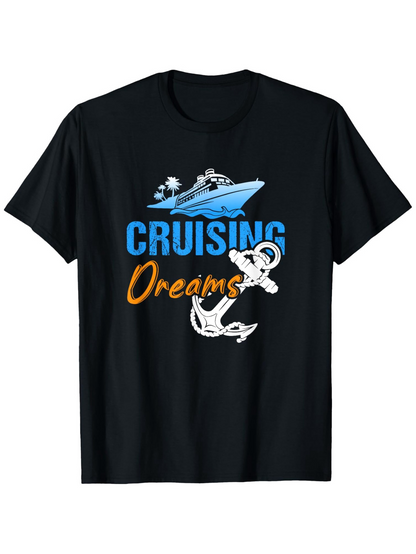 Men's Graphic T-Shirt Cruising Dreams Blue Waves With Anchor And Sailing Cruise Ship
