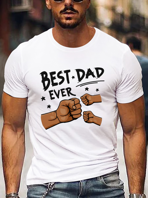 Men's Graphic T-Shirt Best Dad Ever Cartoon Arms With Fist Bump And Playful Stars
