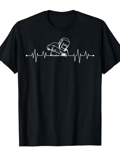 Men's Graphic T-Shirt Heartbeat Line With Skilled Welder Working On Metal Surface