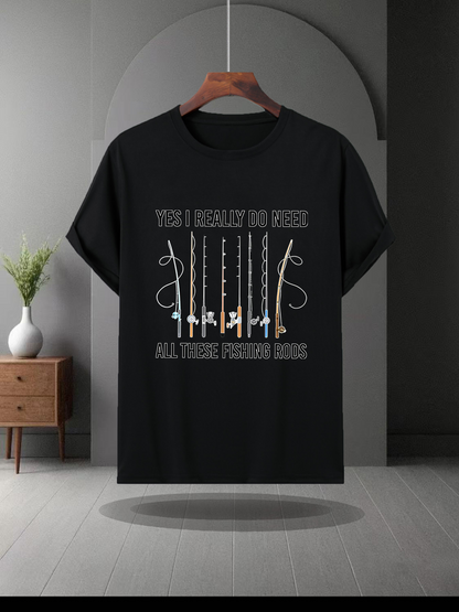 Men's Graphic T-Shirt When I Absolutely Need Peaceful Fishing Among Hanging Wooden Rods