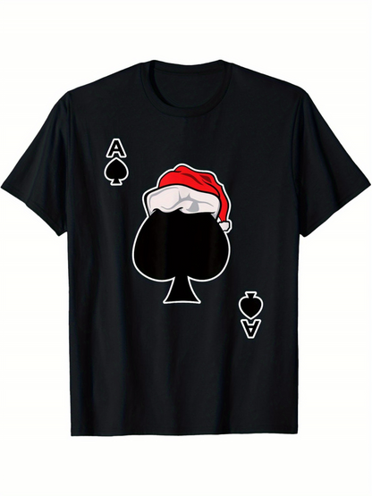 Men's Graphic T-Shirt Christmas Santa Claus With Spade Ace Playing Card Design