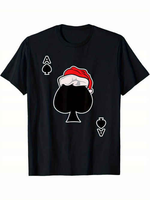Men's Graphic T-Shirt Christmas Santa Claus With Spade Ace Playing Card Design