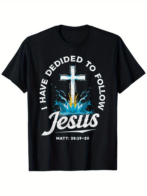 Men's Graphic T-Shirt I Have Decided To Follow Glowing Blue Water With Bright White Cross