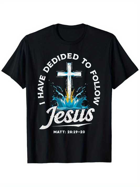 Men's Graphic T-Shirt I Have Decided To Follow Glowing Blue Water With Bright White Cross
