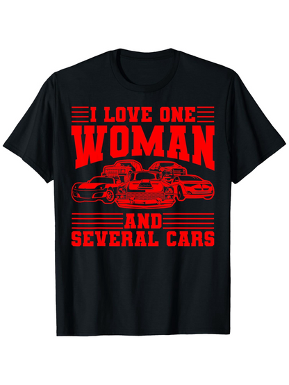 Men's Graphic T-Shirt I Love One Woman With Classic Red Cars Printed Design