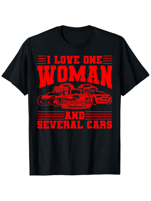 Men's Graphic T-Shirt I Love One Woman With Classic Red Cars Printed Design