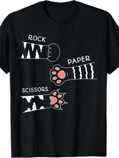 Men's Graphic T-Shirt Rock Paper Scissors Cat Paws With Striped Fur Design