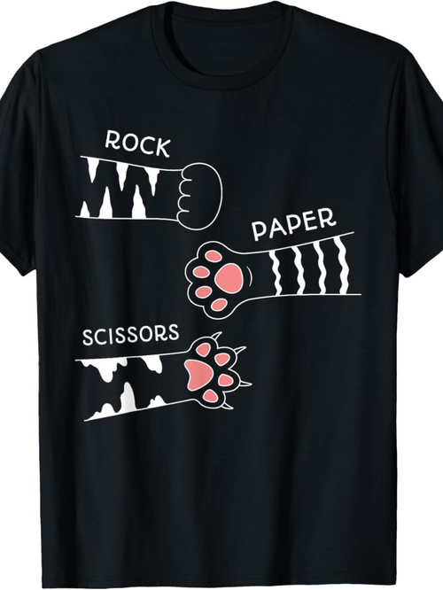 Men's Graphic T-Shirt Rock Paper Scissors Cat Paws With Striped Fur Design