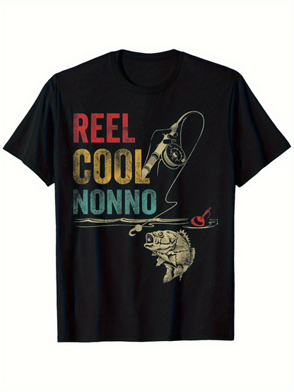 Men's Graphic T-Shirt Reel Cool Nonno Vintage Fishing Rod With Hook Jumping Fish