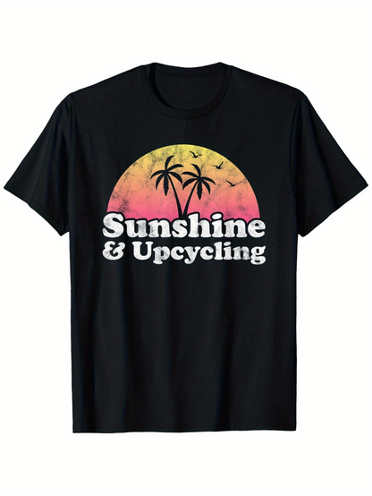 Men's Graphic T-Shirt Sunshine Upcycling Silhouette Sunset With Palm Trees And Flying Birds