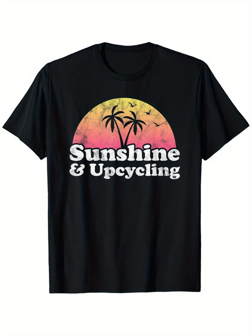 Men's Graphic T-Shirt Sunshine Upcycling Silhouette Sunset With Palm Trees And Flying Birds