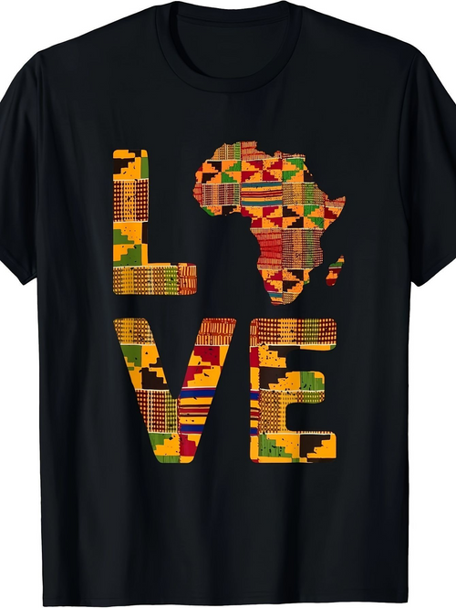Men's Graphic T-Shirt Love African Pattern With Geometric Colorful Motif Continent Shape