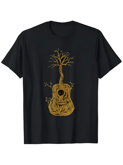 Men's Graphic T-Shirt Golden Tree Branches Growing From An Acoustic Guitar Design