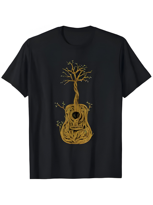 Men's Graphic T-Shirt Golden Tree Branches Growing From An Acoustic Guitar Design