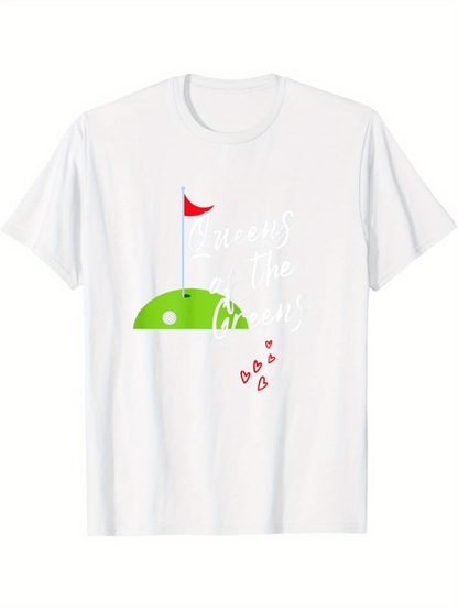 Men's Graphic T-Shirt Green Hill With Red Flag And Falling Hearts Golf Course