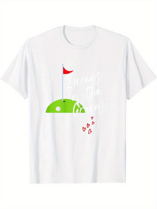 Men's Graphic T-Shirt Green Hill With Red Flag And Falling Hearts Golf Course