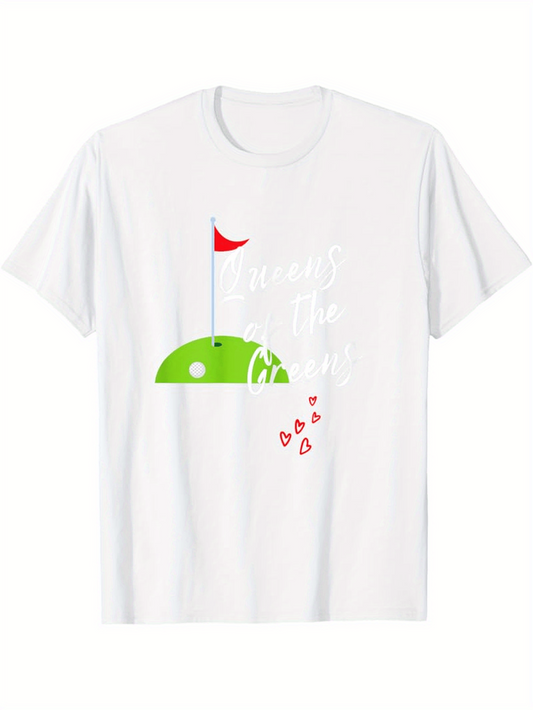 Men's Graphic T-Shirt Green Hill With Red Flag And Falling Hearts Golf Course