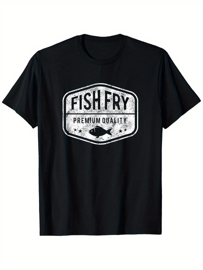 Men's Graphic T-Shirt Fish Fry Premium Quality Retro Badge With Swimming Fish Graphic