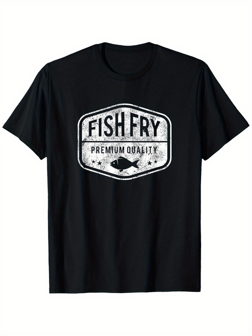 Men's Graphic T-Shirt Fish Fry Premium Quality Retro Badge With Swimming Fish Graphic