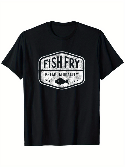 Men's Graphic T-Shirt Fish Fry Premium Quality Retro Badge With Swimming Fish Graphic