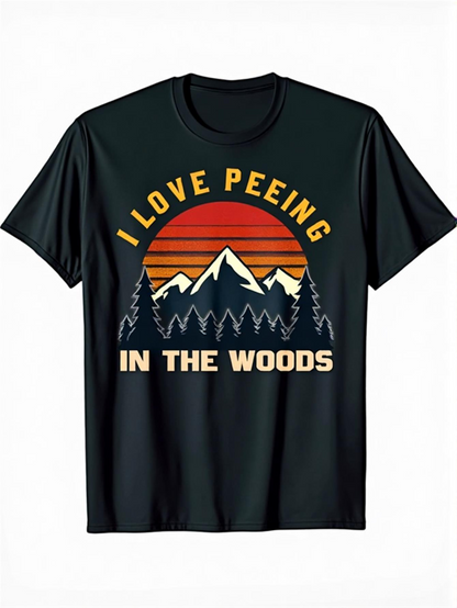 Men's Graphic T-Shirt I Love Peeing In The Woods Colorful Sunset Mountains Forest Adventure