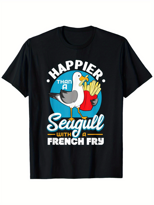 Men's Graphic T-Shirt Happier Than A Seagull With A French Fry Standing With Potato Snacks