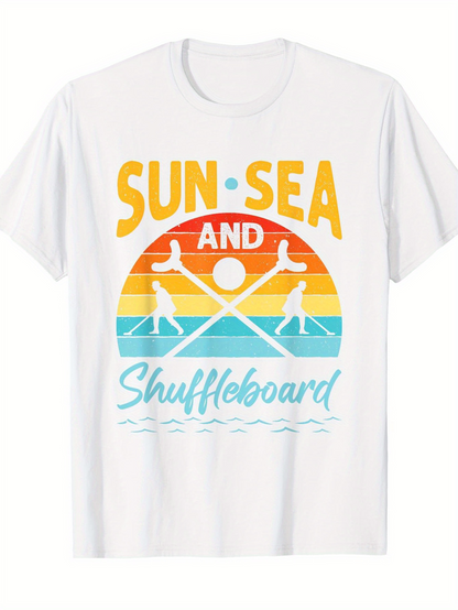 Men's Graphic T-Shirt Sun Sea And Shuffleboard With Vibrant Sunset Shuffleboard Players