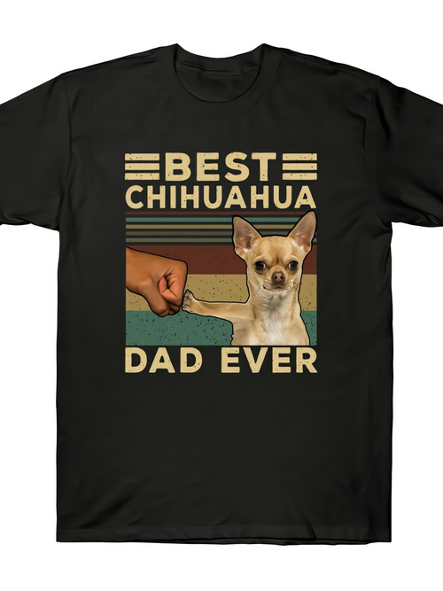 Men's Graphic T-Shirt Best Chihuahua Dad Ever Vintage Stripes With Fist Bump Chihuahua Dog