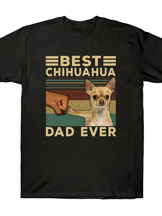 Men's Graphic T-Shirt Best Chihuahua Dad Ever Vintage Stripes With Fist Bump Chihuahua Dog