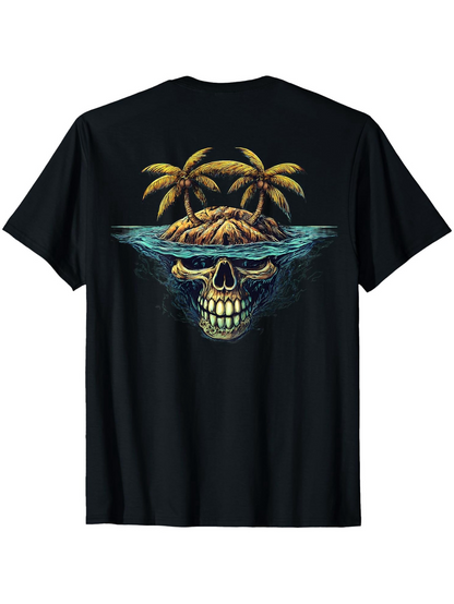 Men's Graphic T-Shirt Tropical Island Reflected With Water Among Surreal Submerged Skull