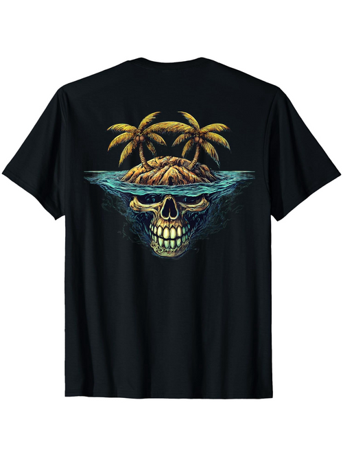 Men's Graphic T-Shirt Tropical Island Reflected With Water Among Surreal Submerged Skull
