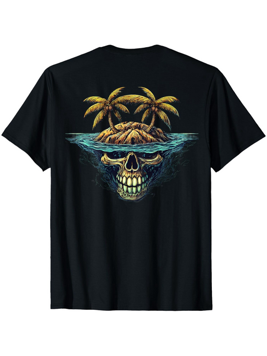 Men's Graphic T-Shirt Tropical Island Reflected With Water Among Surreal Submerged Skull