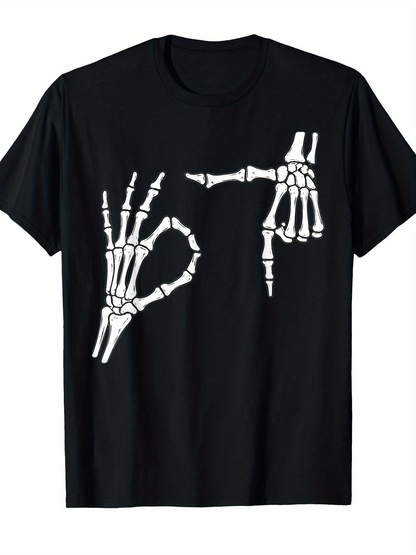 Men's Graphic T-Shirt Hand Bones Forming Gesture With Bony Fingers And White Skeleton Hands