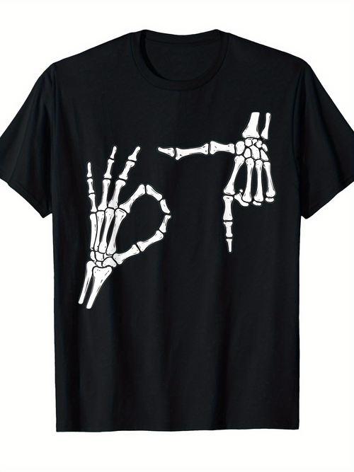 Men's Graphic T-Shirt Hand Bones Forming Gesture With Bony Fingers And White Skeleton Hands