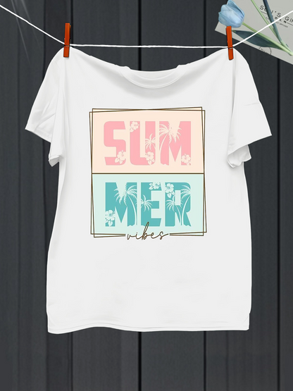 Men's Graphic T-Shirt Summer Vibes Pastel Blocks With Modern Distressed Lettering On White T Shirt