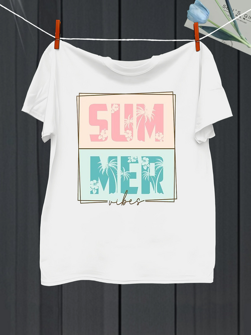 Men's Graphic T-Shirt Summer Vibes Pastel Blocks With Modern Distressed Lettering On White T Shirt