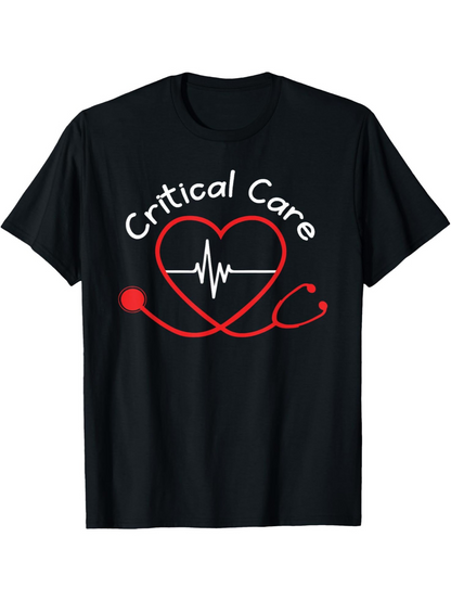 Men's Graphic T-Shirt Critical Care Heartbeat Graphic With Red Stethoscope Line And Heart Shape