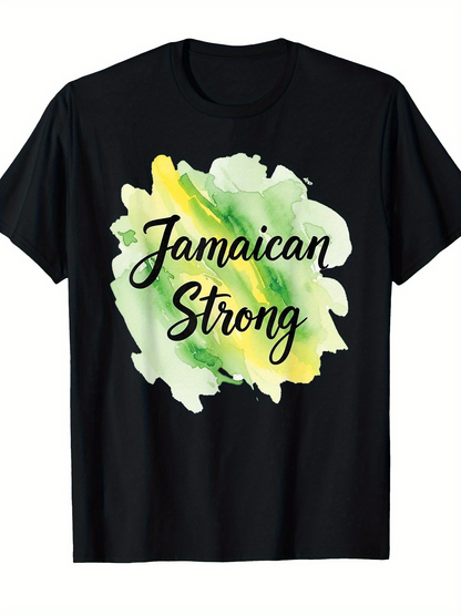 Men's Graphic T-Shirt Jamaican Strong Watercolor Green And Yellow Brush Splash T Shirt