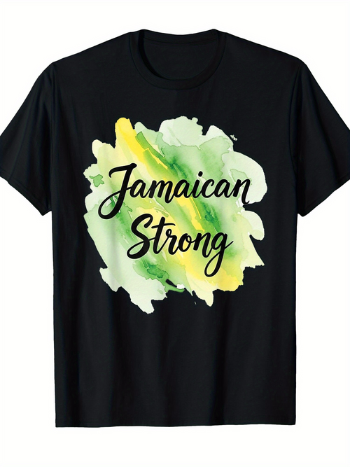 Men's Graphic T-Shirt Jamaican Strong Watercolor Green And Yellow Brush Splash T Shirt